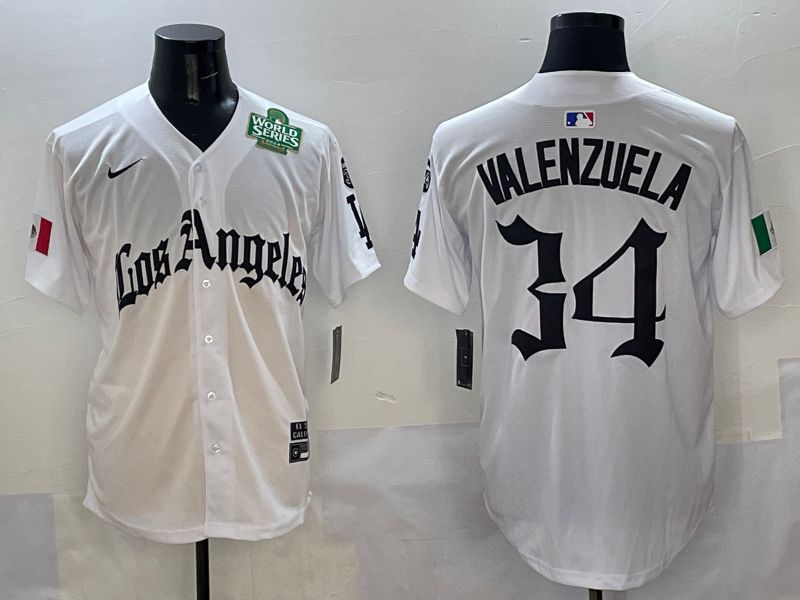 Men Los Angeles Dodgers #34 Valenzuela White Five generations Joint Name 2025 Nike MLB Jersey style 9
